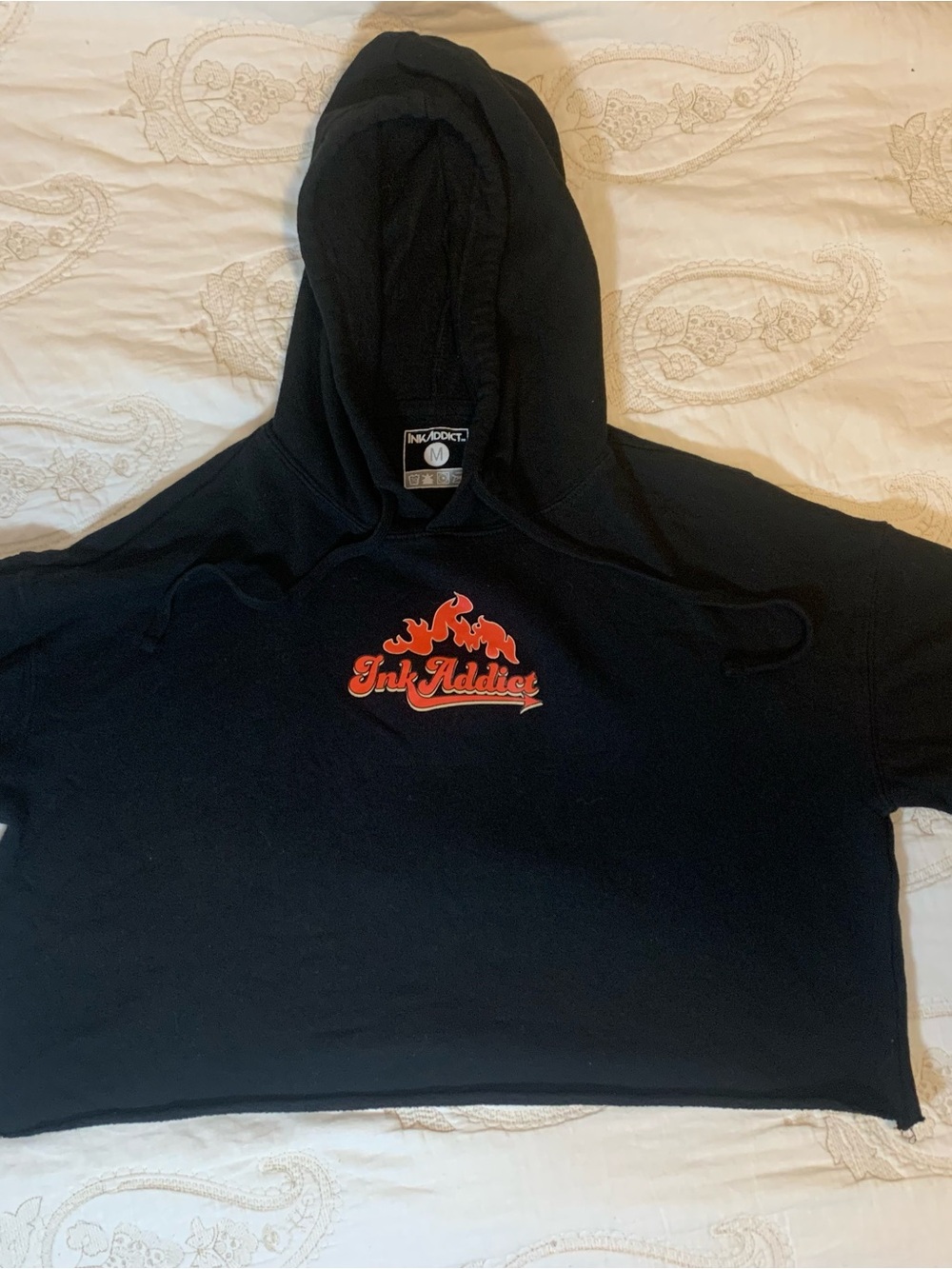 Ink Addict Black Cropped Hoodie No Cry Babies Women's Size Medium